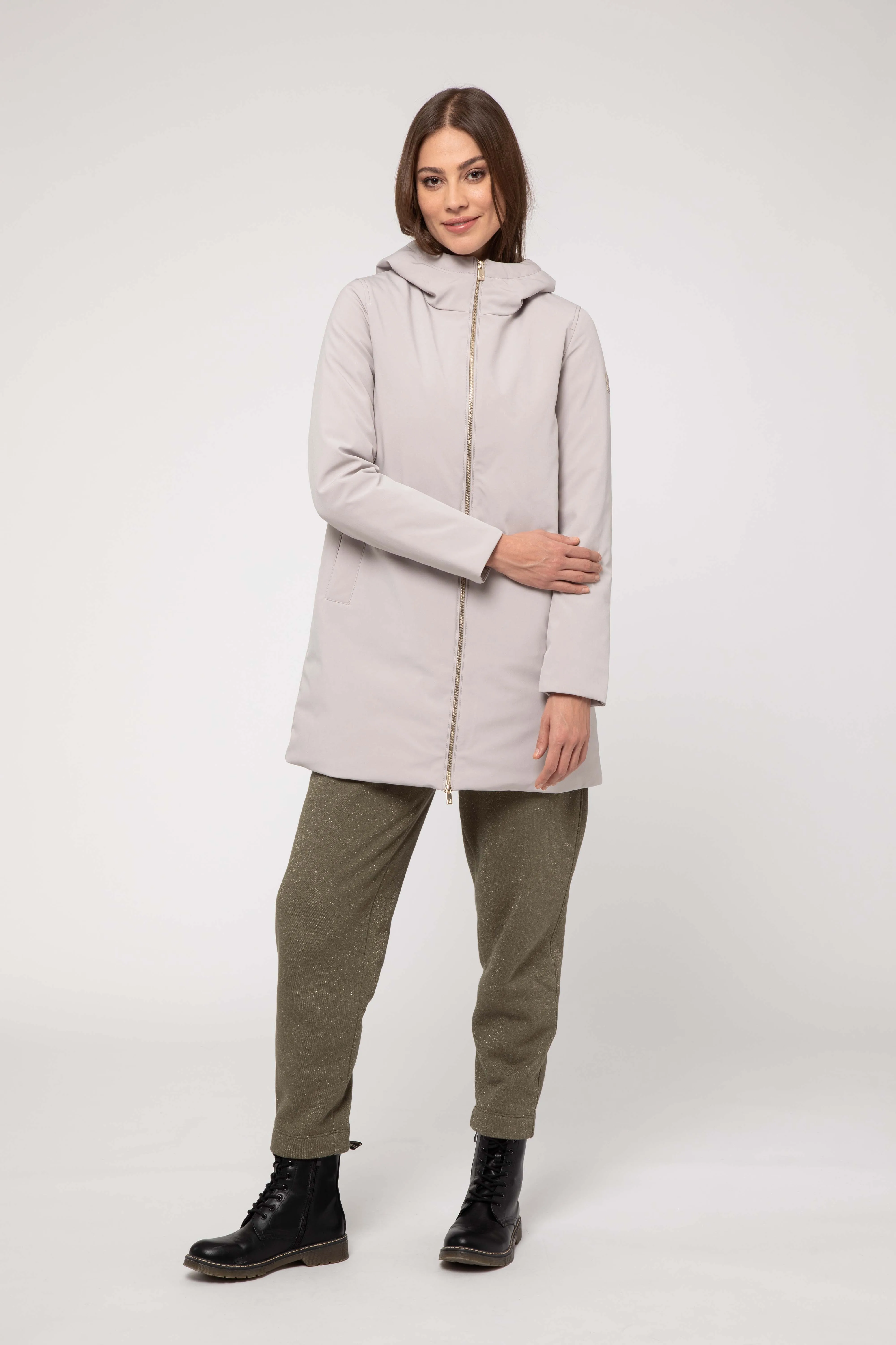 Giacca lunga beige in softshell