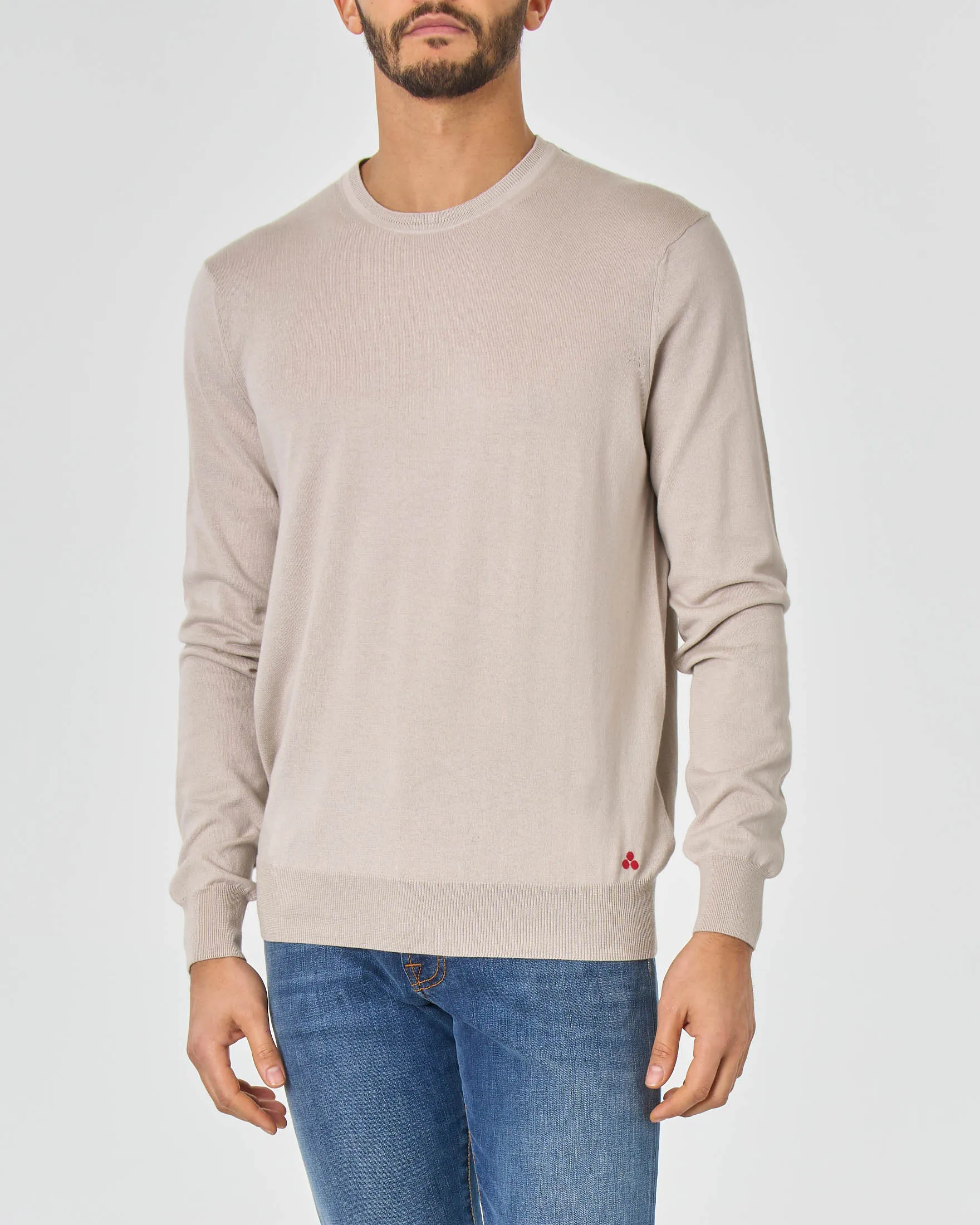 Maglia beige girocollo in puro cotone