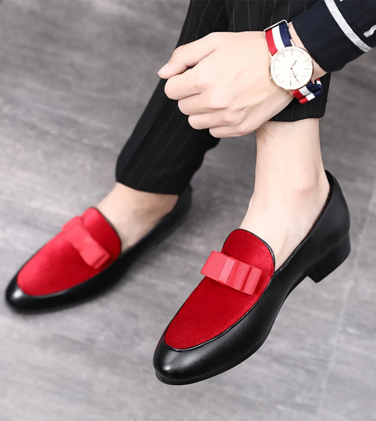 Nuovi mocassini Scarpe da uomo Pu Colorblock Fashion Business Casual Wedding Party Daily Faux Suede Elegante fiocco Abito classi
