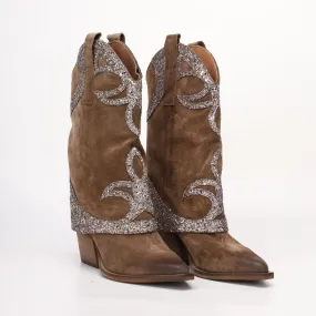 Stivale Texano Alto in Camoscio Isa Marrone Chiaro